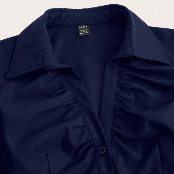 Sweetra Blouse femme à manches courtes avec encolure en V, taille avec fronces et découpe